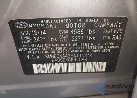 2014 Hyundai Sonata Hybrid from USA, damaged, VIN KMHEC4A42EA115444